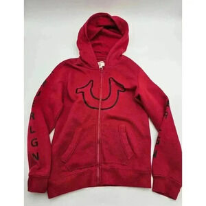 True Religion Boy's Size 7 Red Zip Up Hooded Jacket